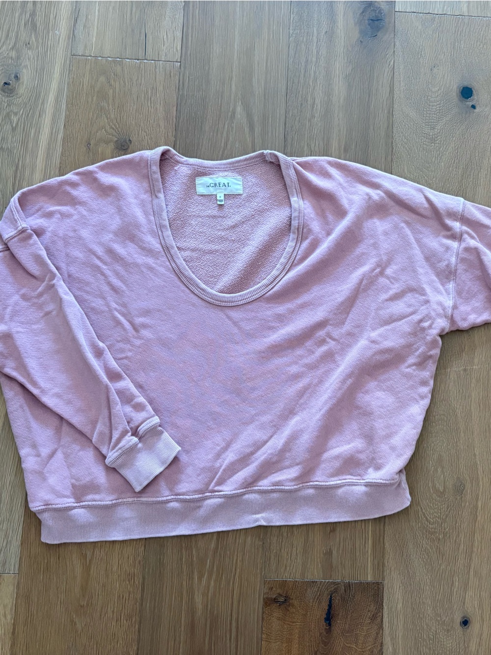 The Great Dusty Pink Scoop Neck Cropped Sweatshirt